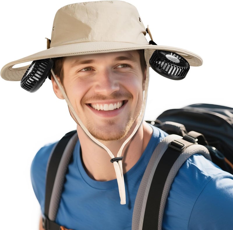 COMLIFE Cooling Sun Hat with Fan Rechargeable - UPF 50+ Wide Brim Bucket Hat for Sun Protection, 8Hrs Running Neck Fan Hat for Safari, Fishing, Gardening, Golf & Travel, Beach Essentials for Women & Men - Image 1